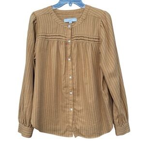 LOFT Mustard Stripe Cotton Blouse | Size M